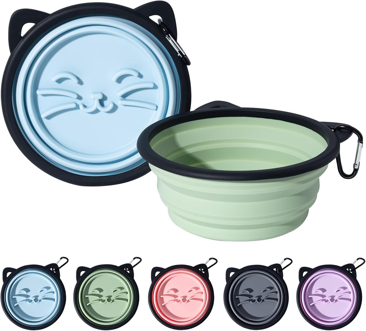 SLSON two pack collapsible pet feeding set displayed with travel accessories