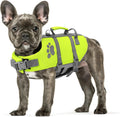 Queenmore Small Dog Life Jacket front view showing neon green color and safety handle.