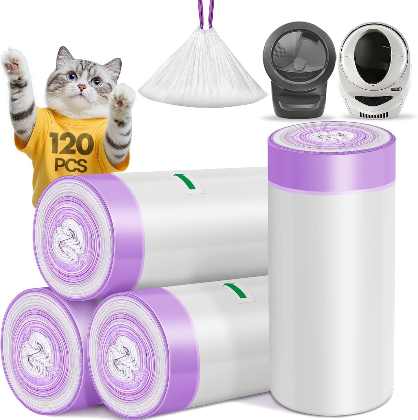 Tolnetr automatic cat litter box waste bags pack of one hundred twenty front view