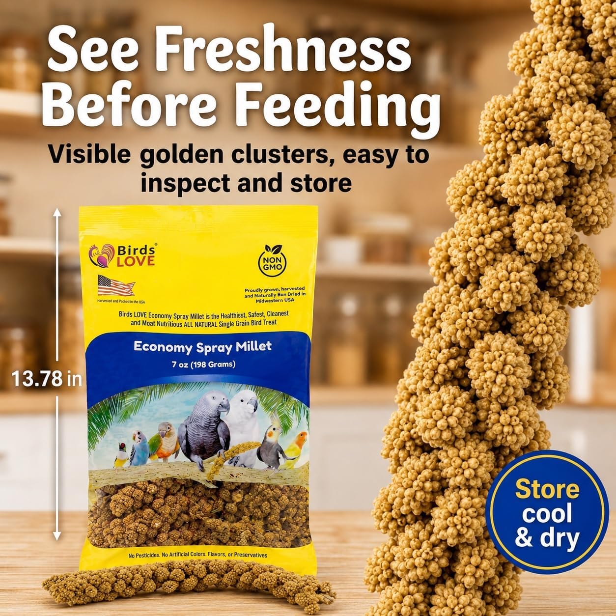 Birds LOVE parakeet and cockatiel treats premium edible millet tops