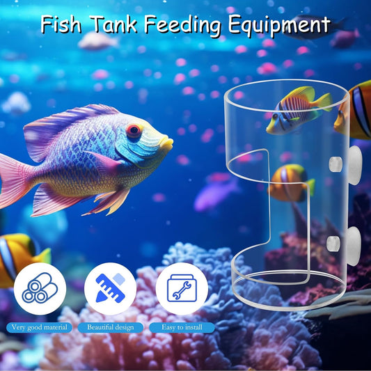 Transparent fish bowl feeding dish showing concentrated fish food pellets