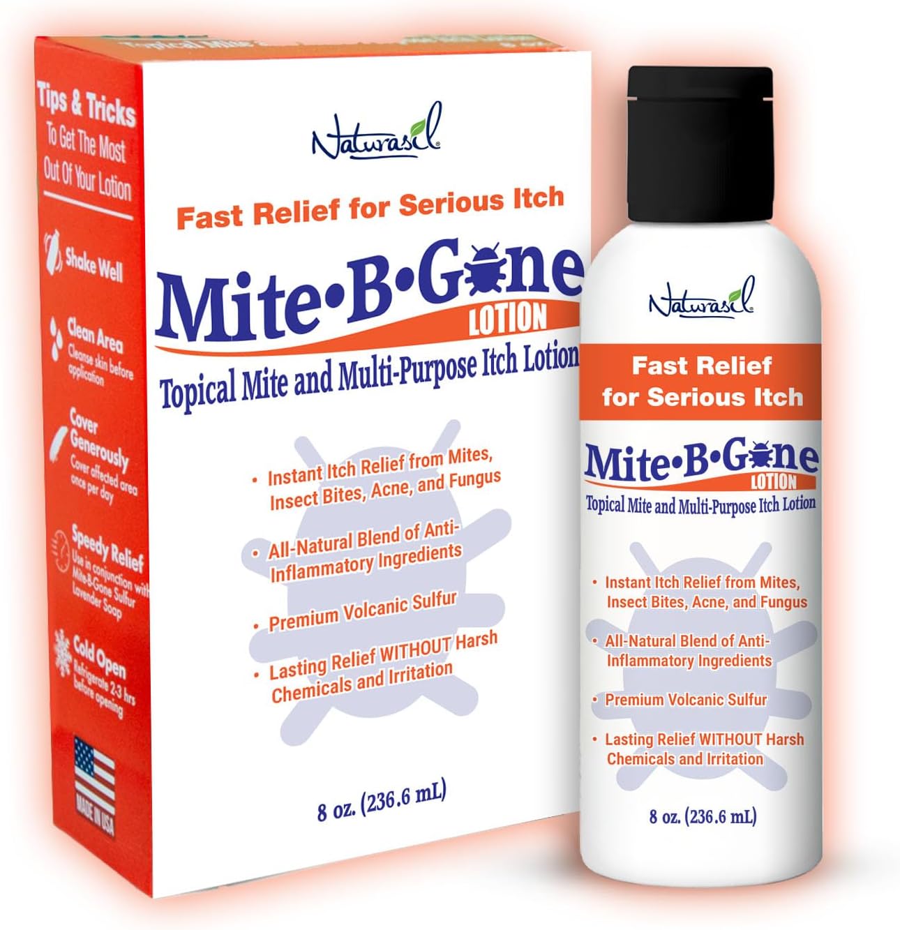 Naturasil Mite-B-Gone Treatment Lotion front view bottle for human mite relief