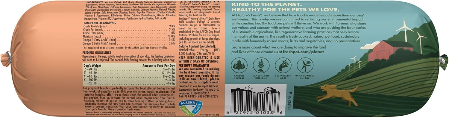 Freshpet grain-free wild Alaskan Pollock and salmon dog food packaging
