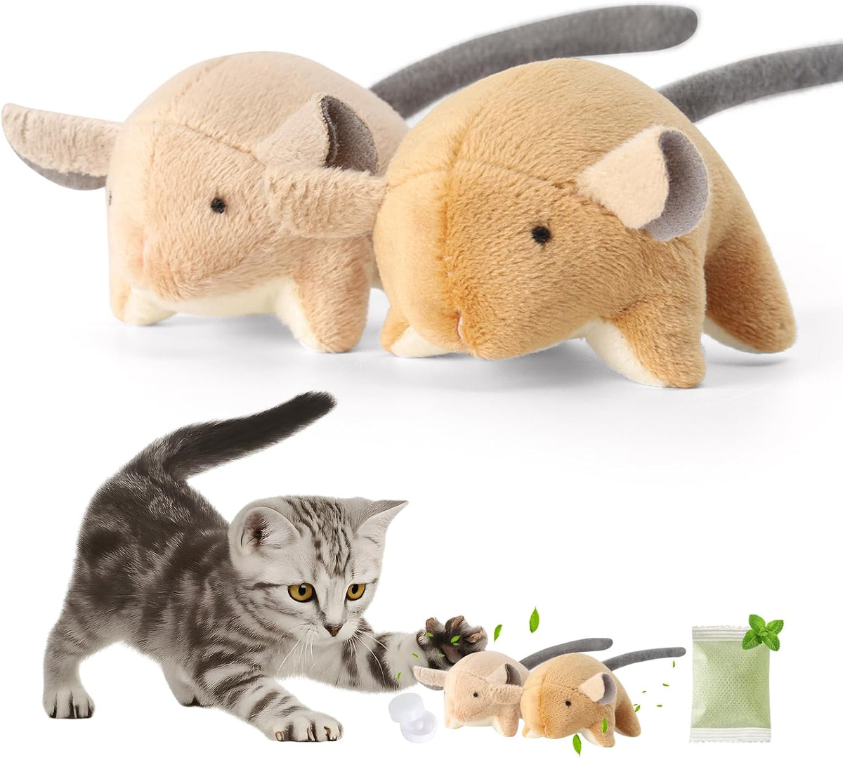 Caticalife small mouse playthings showing the realistic rodent shape designed for chasing and stress relief