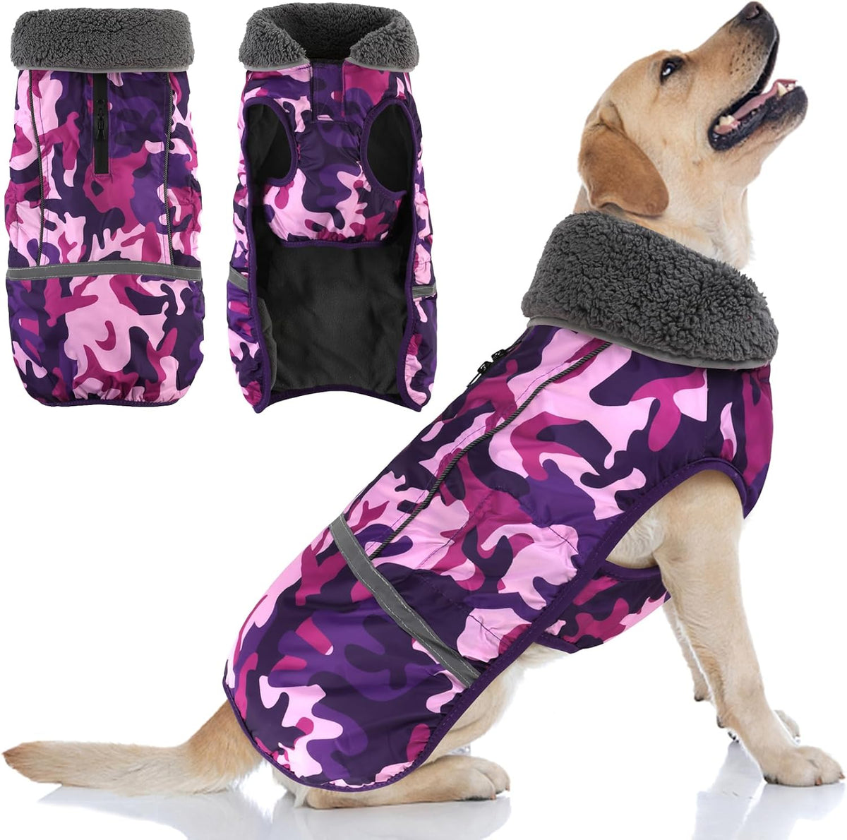 Doglay Dog Coat, Waterproof Dog Jacket Pet Winter Coat for Cold Weather with Thicken Furry Collar, Reflective Puppy Winter Jacket Warm Fleece Lining for Small Medium Large Pets - Image 13
