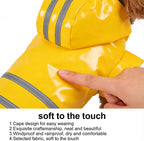 Authentic small dog monsoon outerwear showcasing the convenient integrated leash hole detail.