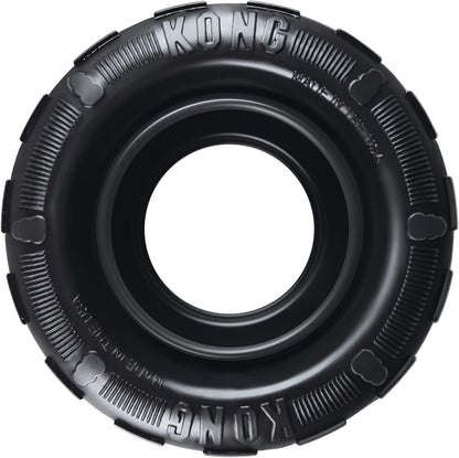 KONG Extreme Tires front view of durable black rubber dog chew toy.
