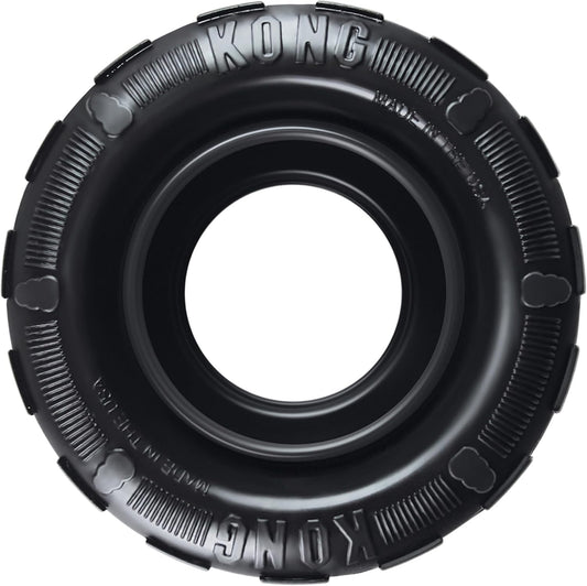 KONG Extreme Tires front view of durable black rubber dog chew toy.