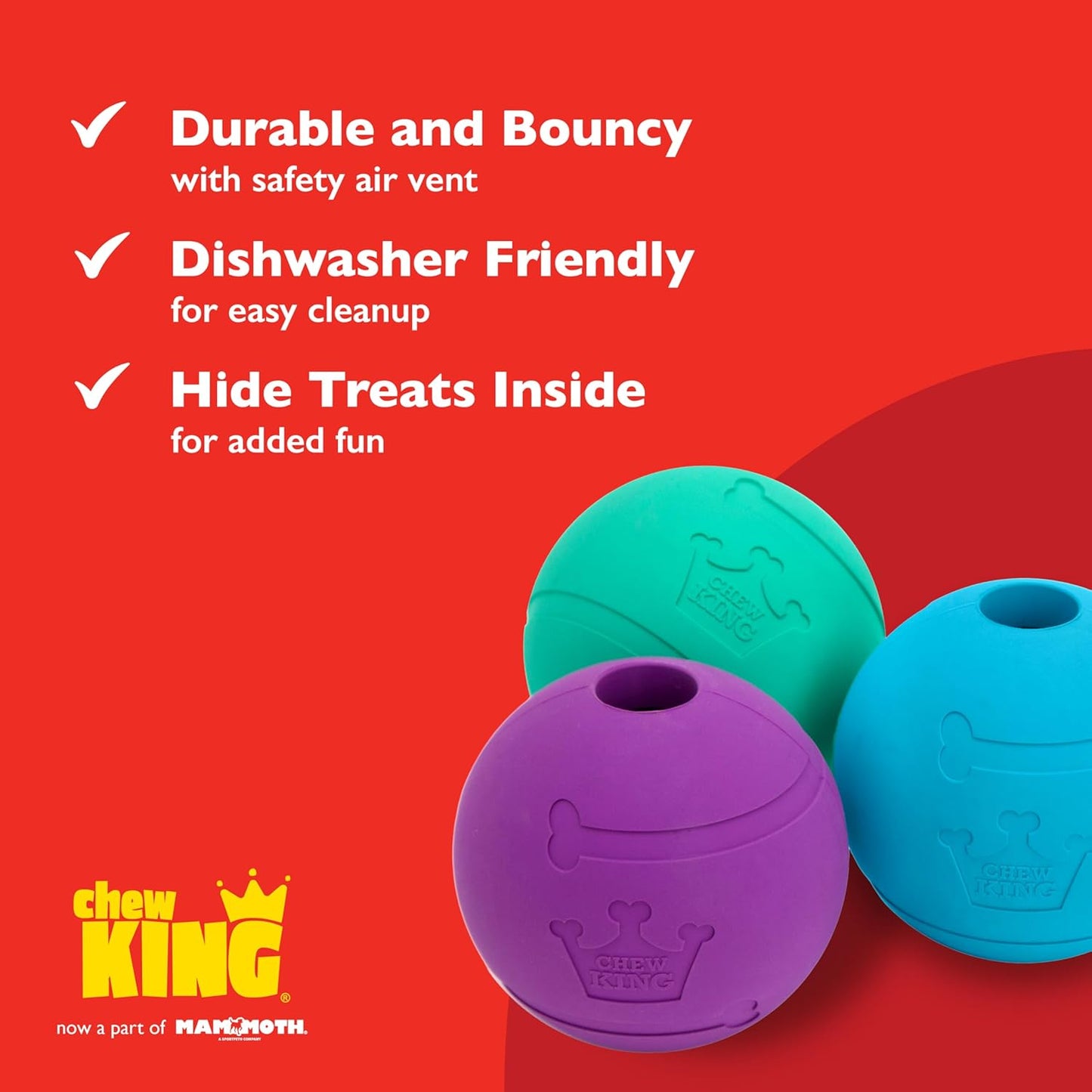 Chew King fetch balls size comparison for medium to large dogs