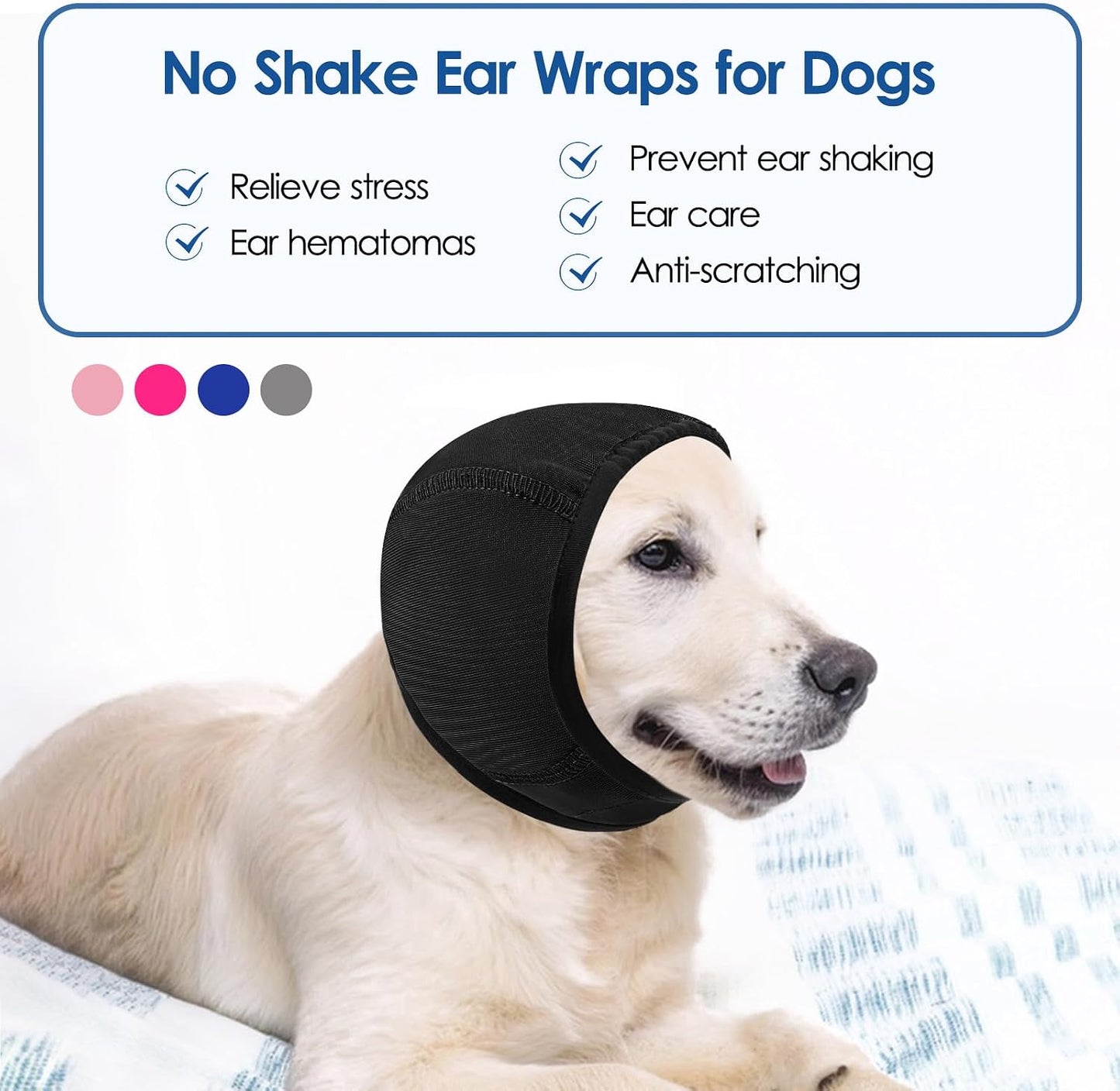 Water resistant dog ear cover being used during a pet bath and grooming session