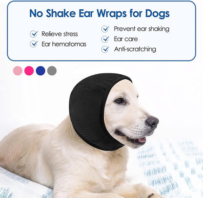Water resistant dog ear cover being used during a pet bath and grooming session