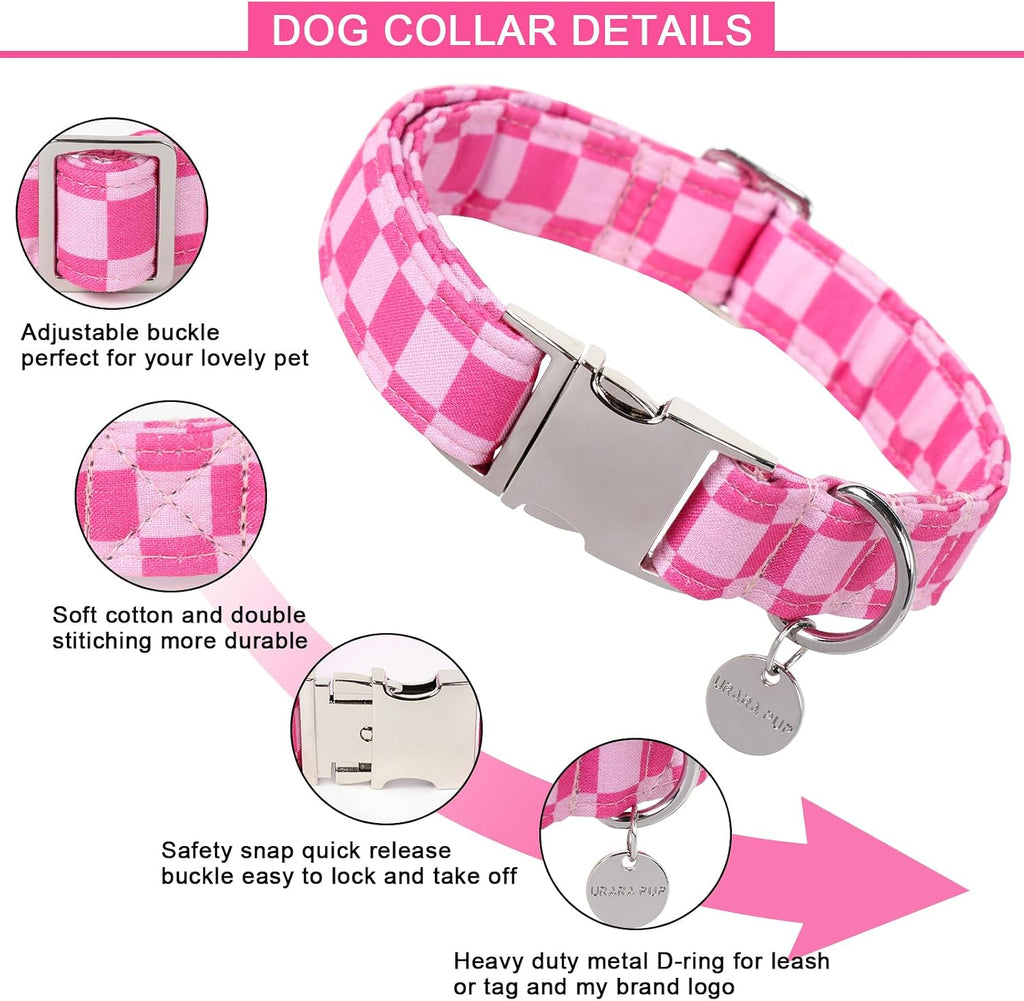 Pink plaid cotton puppy collar flat lay view