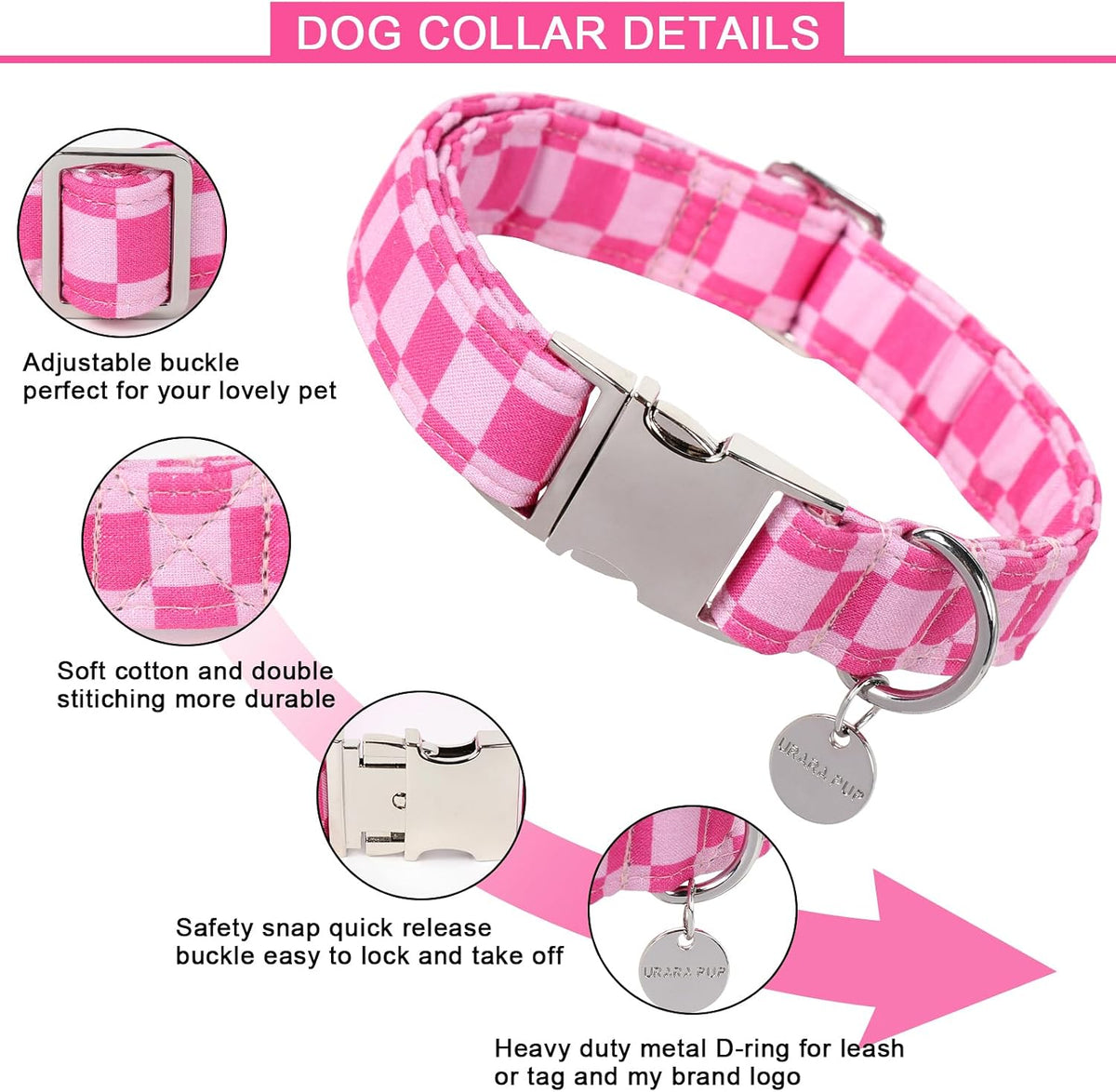 Pink plaid cotton puppy collar flat lay view