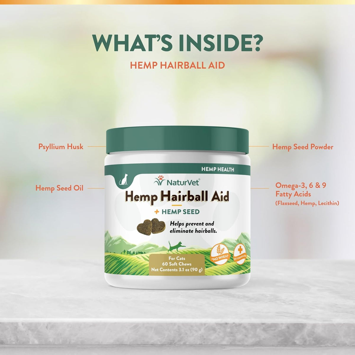 NaturVet hemp seed cat supplement jar next to chews