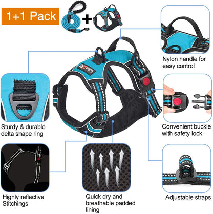 tobeDRI No Pull Dog Harness Adjustable Reflective Oxford Easy Control Medium Large Dog Harness with A Free Heavy Duty 5ft Dog Leash - Image 3