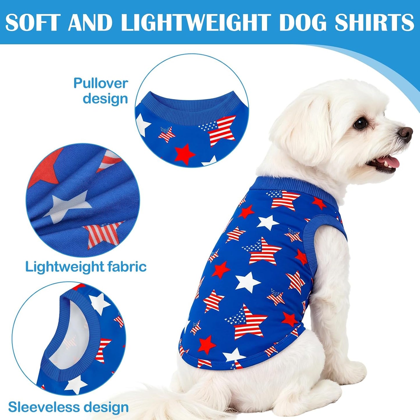 Side view of lightweight patriotic dog tank top for summer