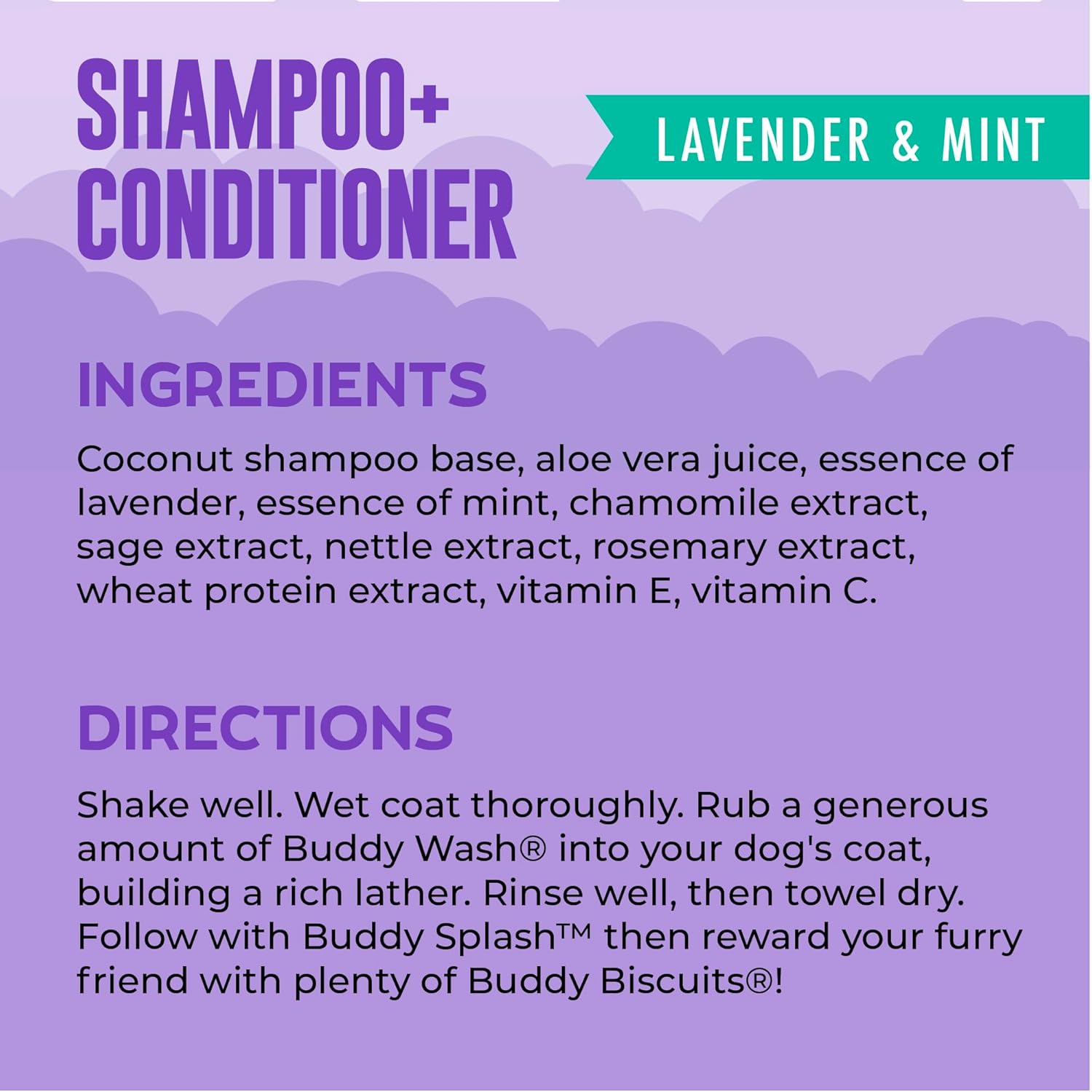Cloud Star pet grooming shampoo bottle showing lavender and mint ingredients