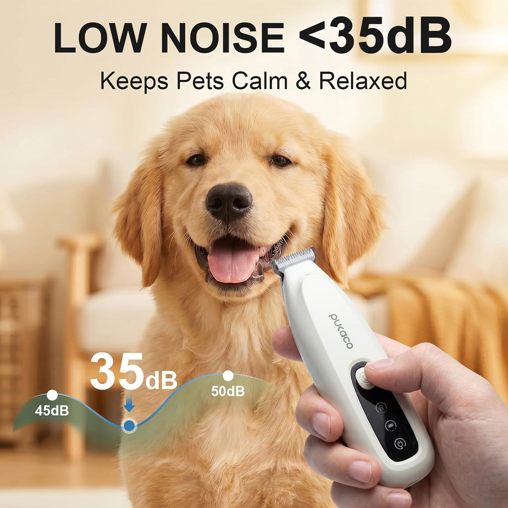 SEONEZU cordless dog grooming tool illustrating the digital display screen for battery status.