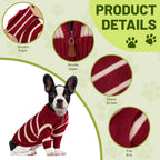 Striped winter pet apparel with zip up polo collar displayed flat