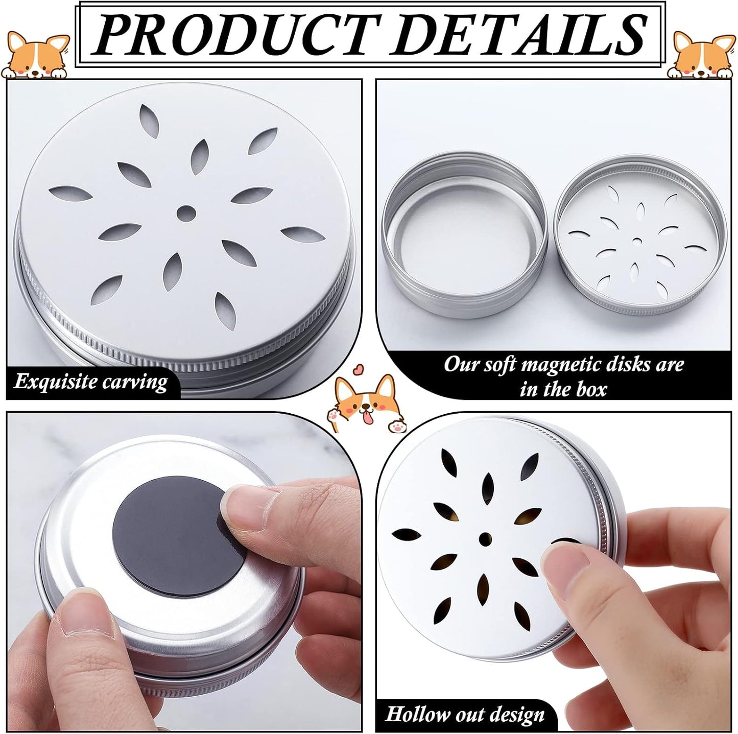 Ventilated hollow lids on Oudain aluminum scent training containers