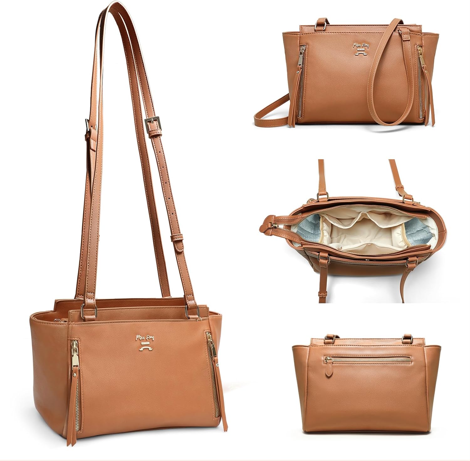 Miss Fong brown small crossbody diaper bag front view