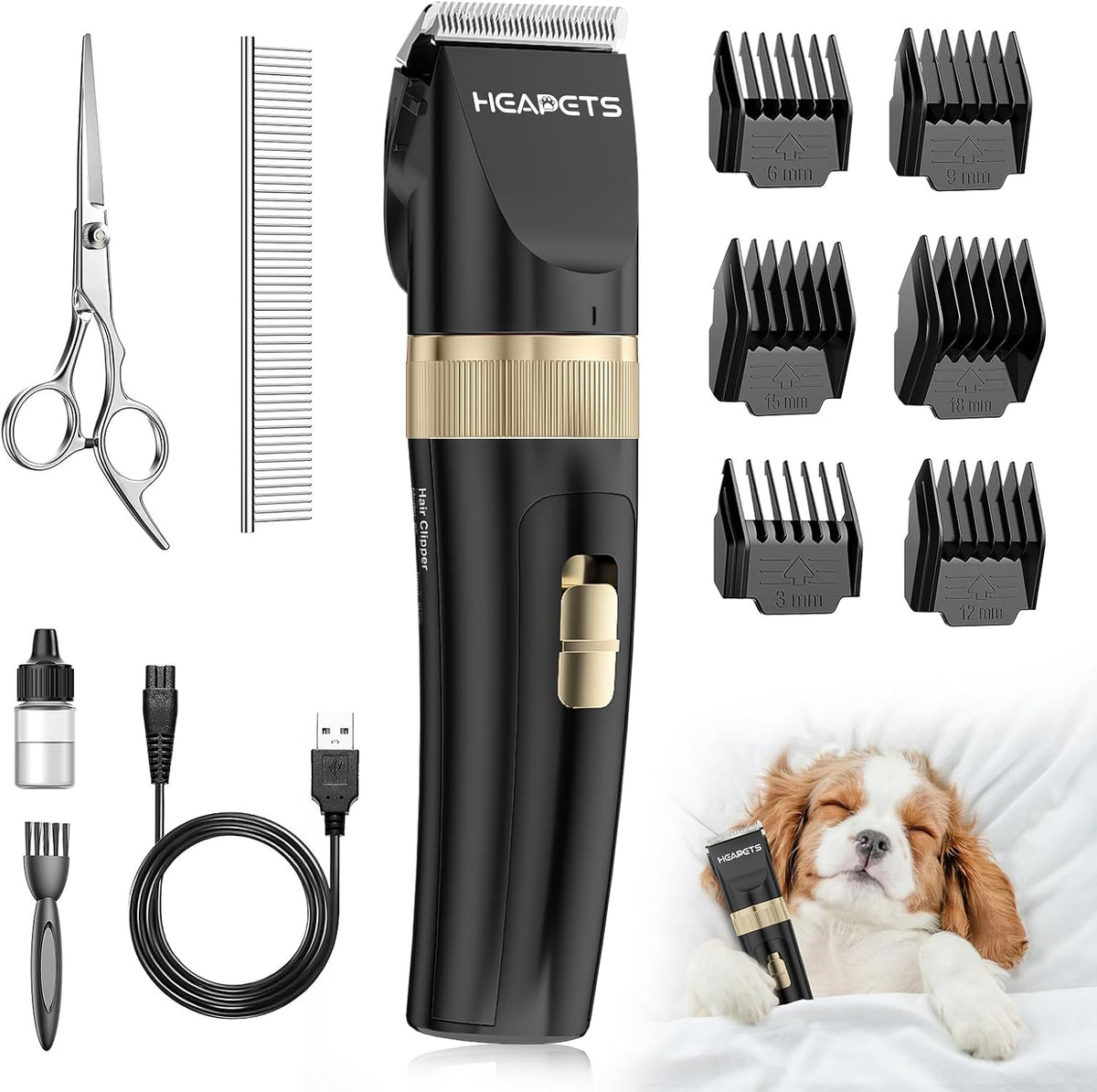 HEAPETS Dog Grooming Clippers, Low Noise, Electric Quiet, Adjustable Clipper Comb, Rechargeable Cordless Dog Hair Clippers for Dogs Cats Pets, Gold - Image 11