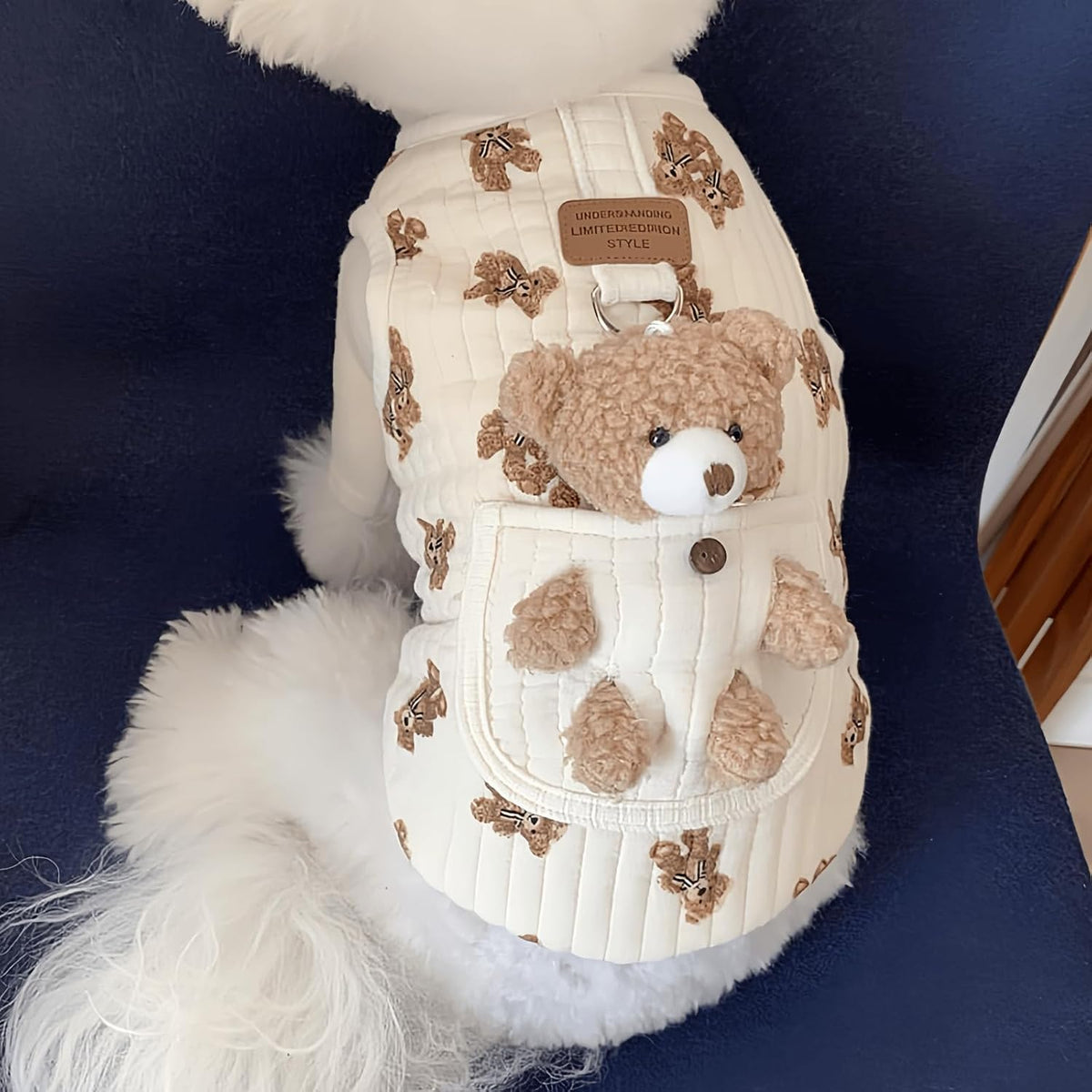 Side view of dog wearing breathable cotton vest