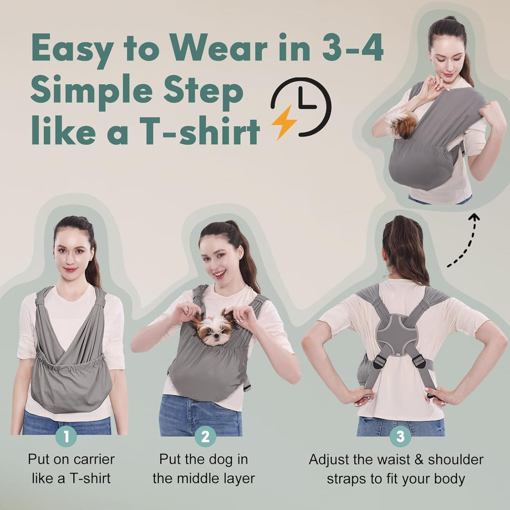 Side profile of hands free cat front carrier