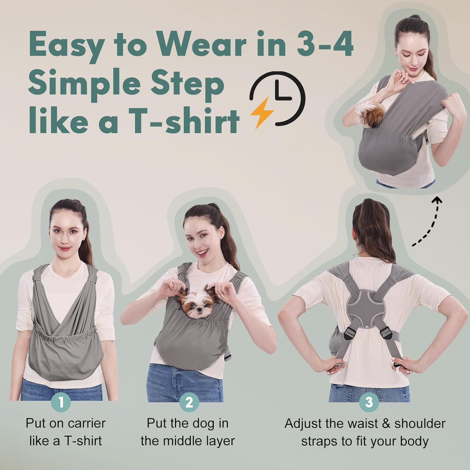 Side profile of hands free cat front carrier