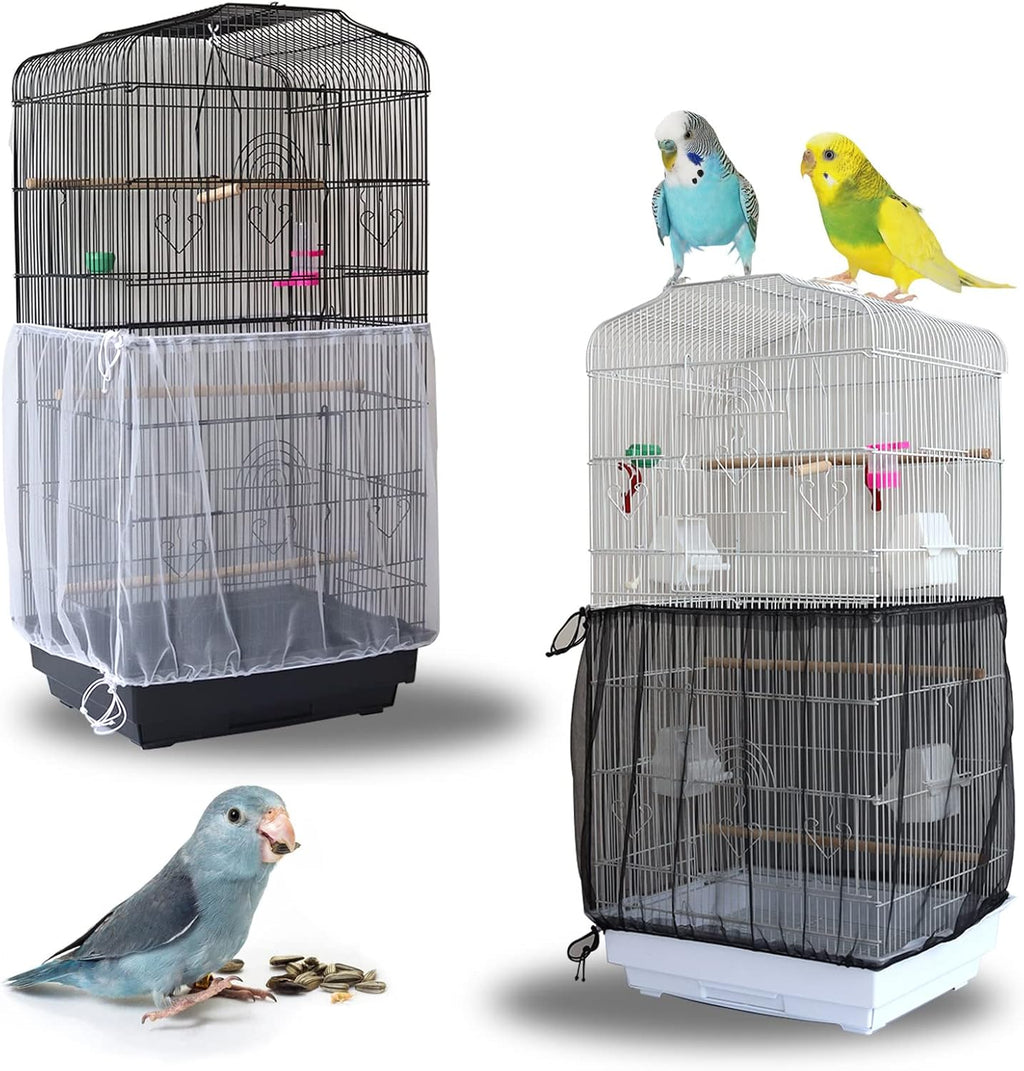 Daoeny 2Pcs Universal Bird Cage Cover, Adjustable Seed Feather Catcher, Soft Airy Nylon Mesh Parrot Net, Birdcage Cover Skirt Sheer Guard for Round Square Cages (Green+ Blue) - Image 9