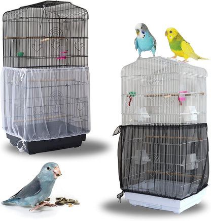 Daoeny 2Pcs Universal Bird Cage Cover, Adjustable Seed Feather Catcher, Soft Airy Nylon Mesh Parrot Net, Birdcage Cover Skirt Sheer Guard for Round Square Cages (Green+ Blue) - Image 9