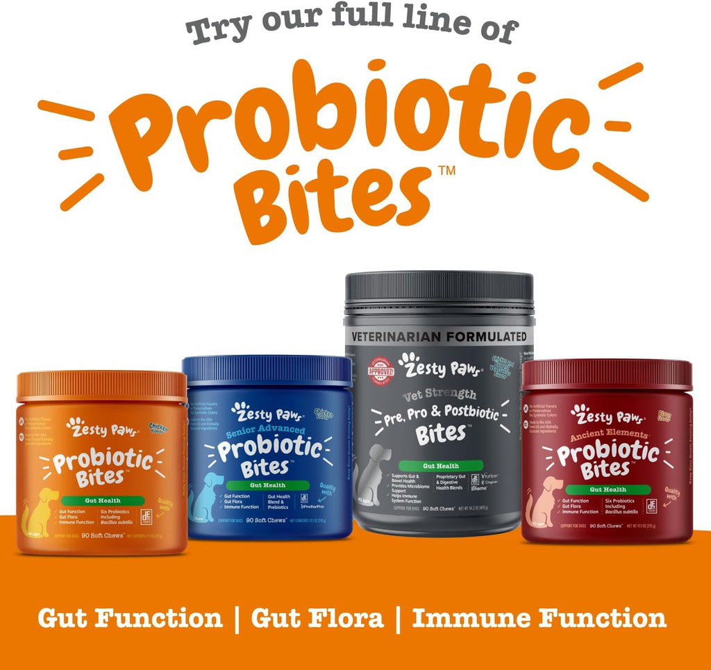 Zesty Paws Scoot Away packaging details for bowel health