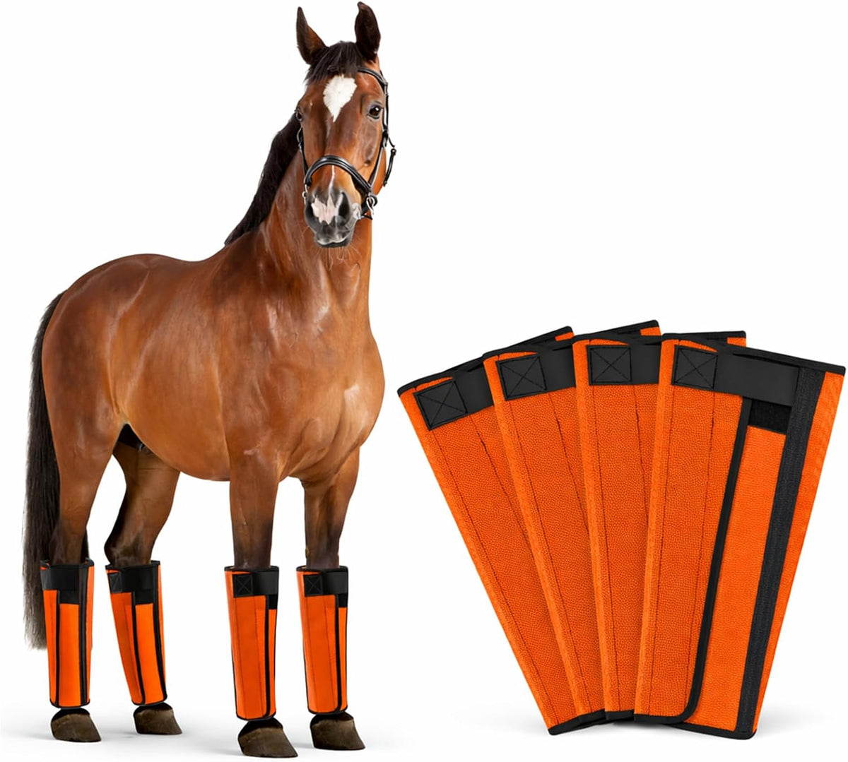 Gripooaven horse fly boots set of 4 front view orange color mesh wraps