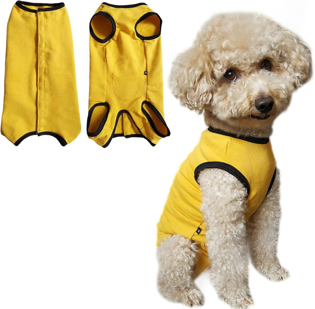 Cuttable belly design details on dog surgical suit