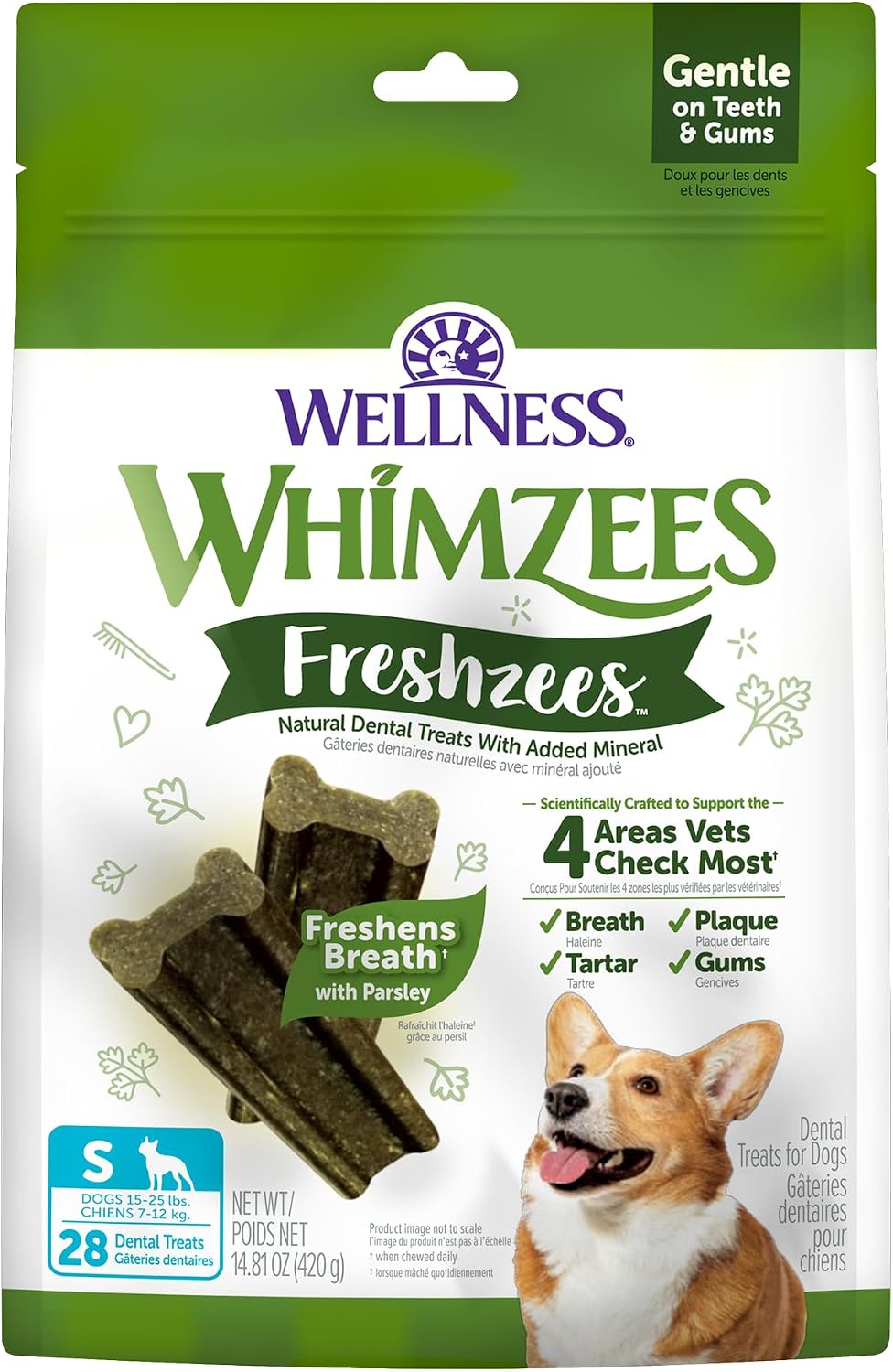 Wellness WHIMZEES Brushzees Natural Dog Dental Treat, VOHC Accepted Chews, Freshens Breath, Extra-Small Size, 4.2 oz Bag, 16 Count - Image 10