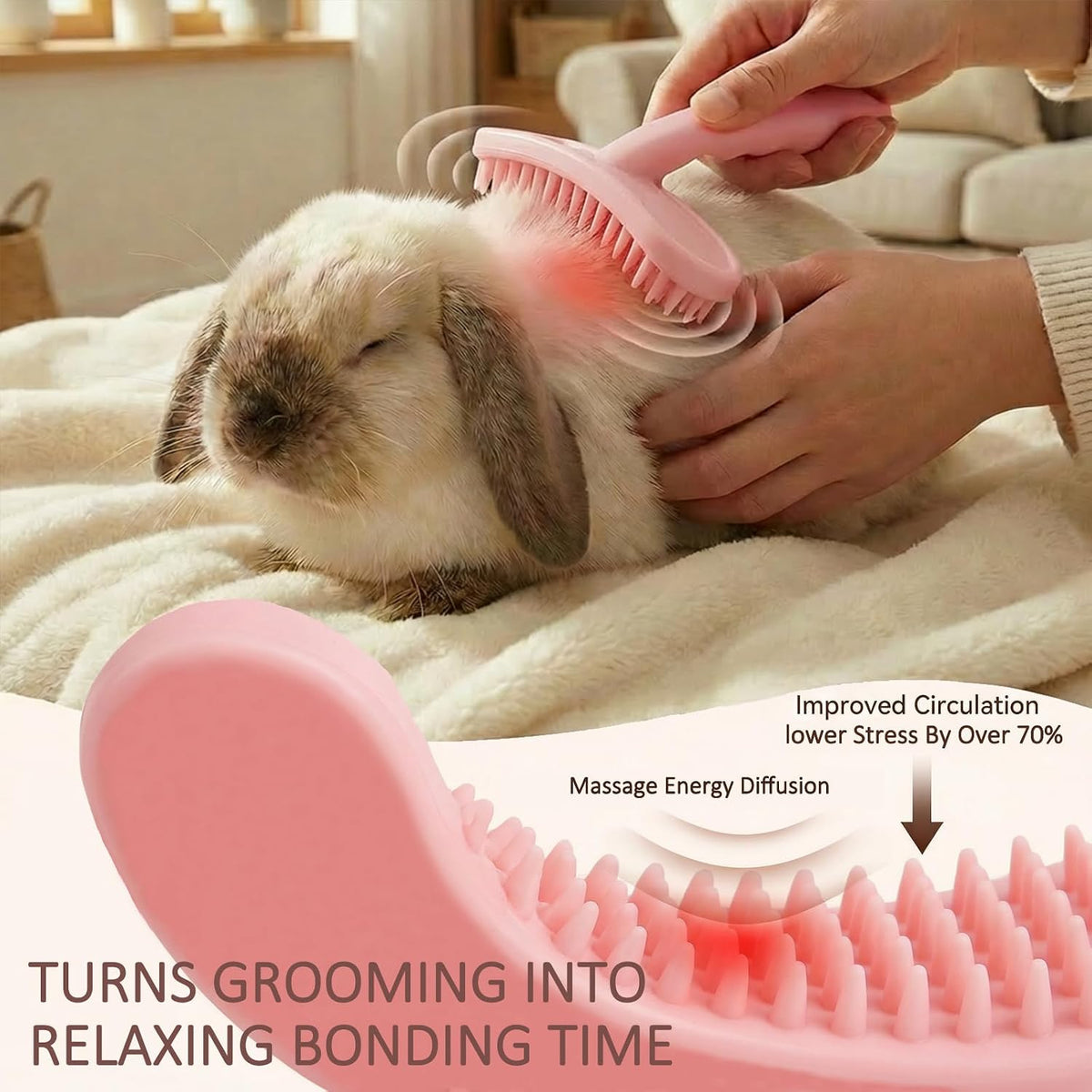 MCTOURY pink rabbit comb package contents highlighting flexible gentle touch construction