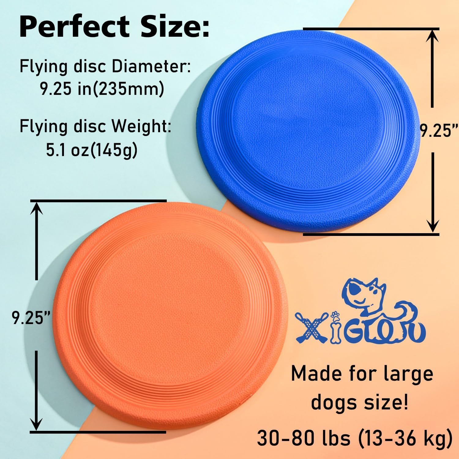 Two Xigou dog discs in blue and orange