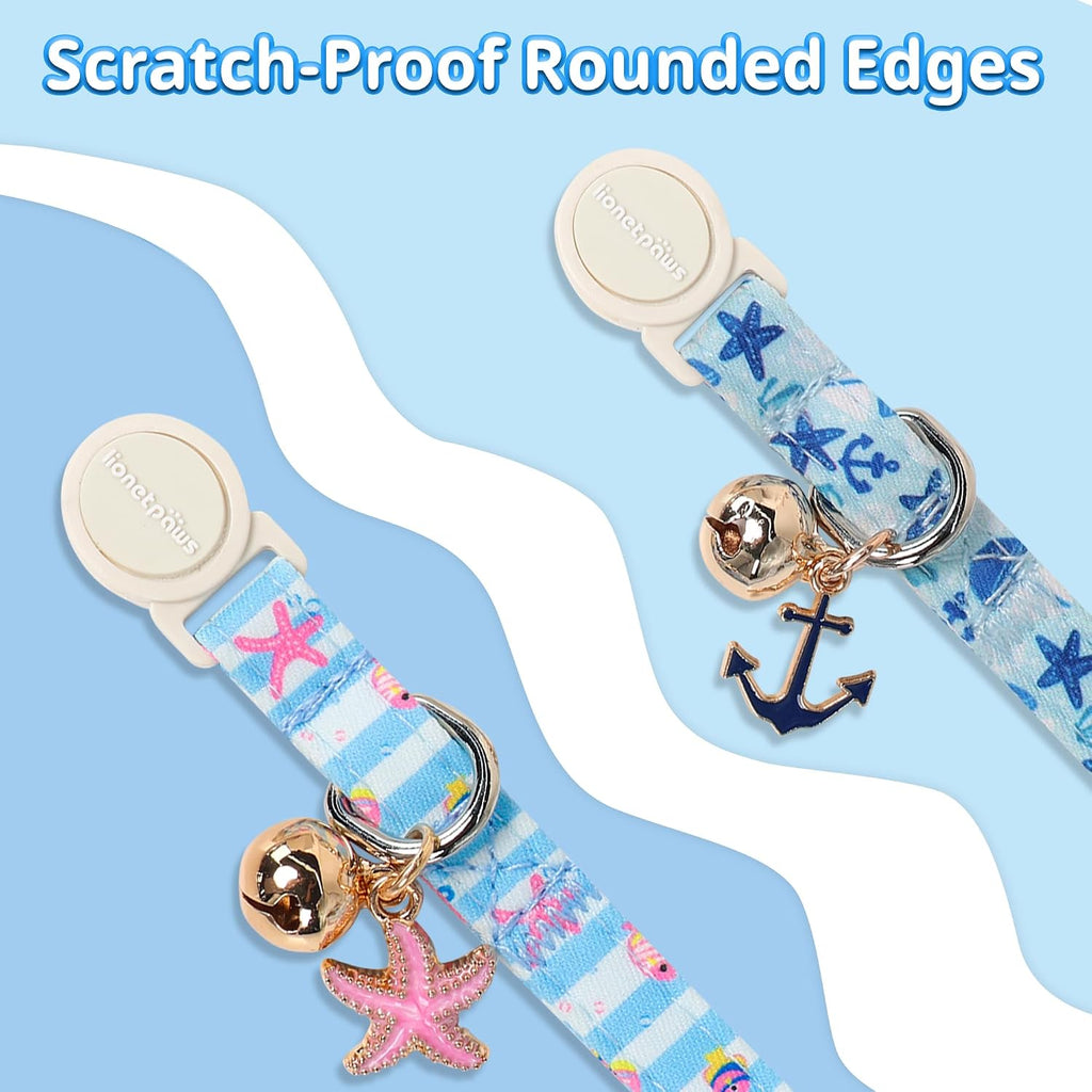 Lionet Paws light blue fish print cotton kitten collar with starfish charm