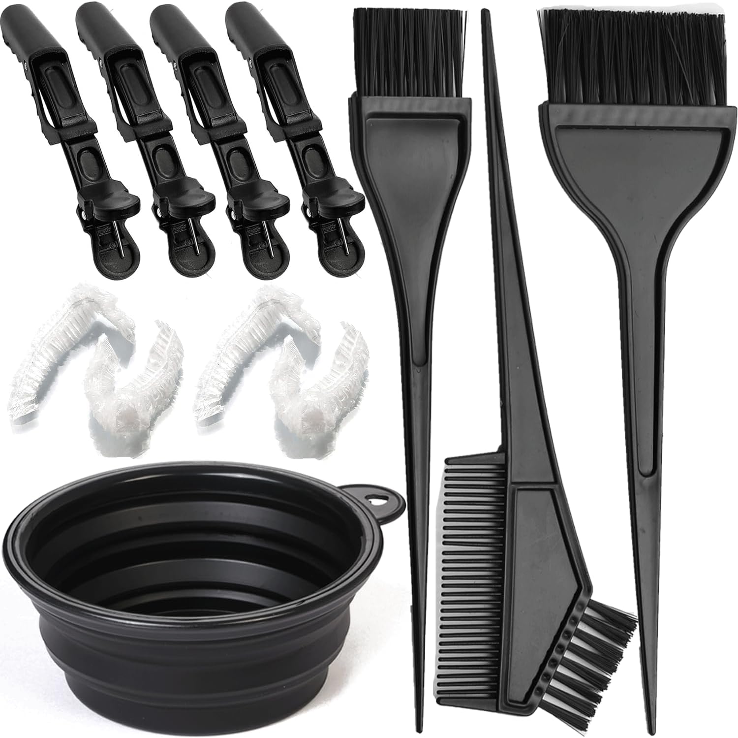 Borogo 12-piece professional salon hair coloring kit front view featuring black mixing bowl and applicator brushes.
