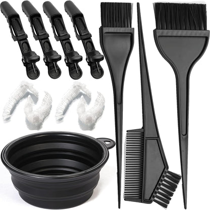 Borogo 12-piece professional salon hair coloring kit front view featuring black mixing bowl and applicator brushes.