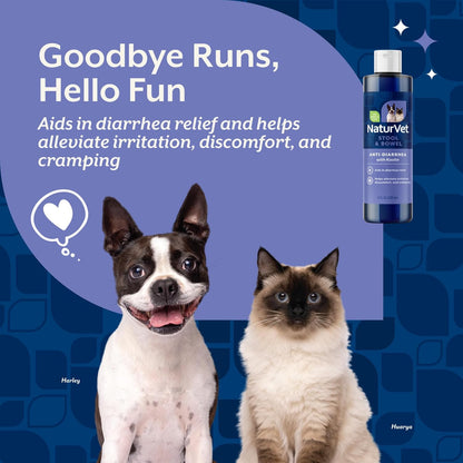 Back label of NaturVet Anti-Diarrhea supplement with ingredients