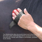 Adjustable nylon strap detail on horse grooming brush