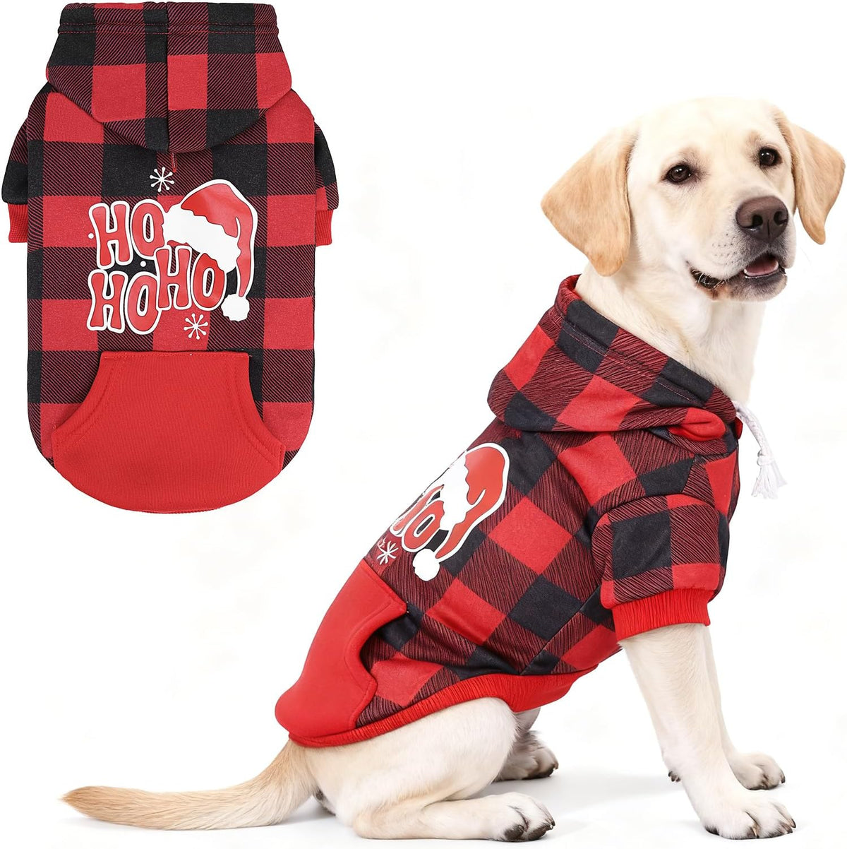 KOOLTAIL Plaid Dog Hoodie Pet Clothes Sweater with Hat and Pocket for Small Medium Large Size Dogs, Soft Winter Warm Dog Cold Weather Coat, Fleece Fall Dog Hooded Sweatshirt for Puppy Cats, Red S - Image 13