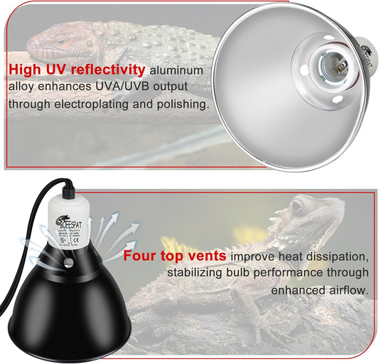 BOEESPAT deep dome reptile light fixture showing the built-in power switch on the cord.