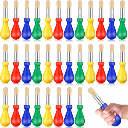 Frienda 36 Pieces Chubby Paint Brushes front view showing bulk set in red blue green and yellow colors