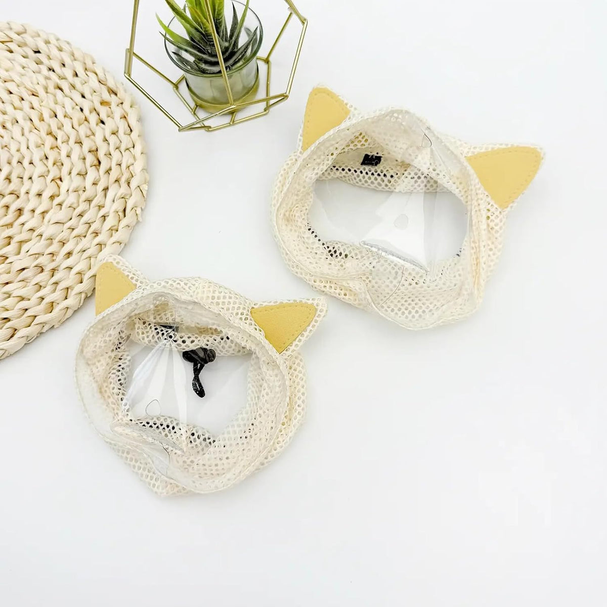Premium imported USA quality cat grooming mask on a white background.