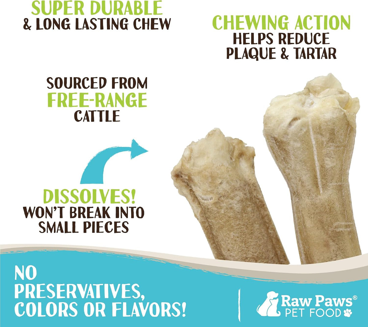 Raw Paws pressed dog bones for large aggressive chewers single ingredient treats