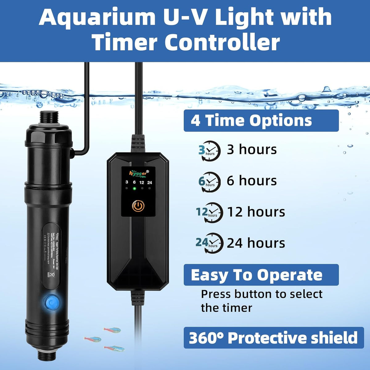 Hygger submersible fish tank water clarifier connected inline with an external canister filter hose
