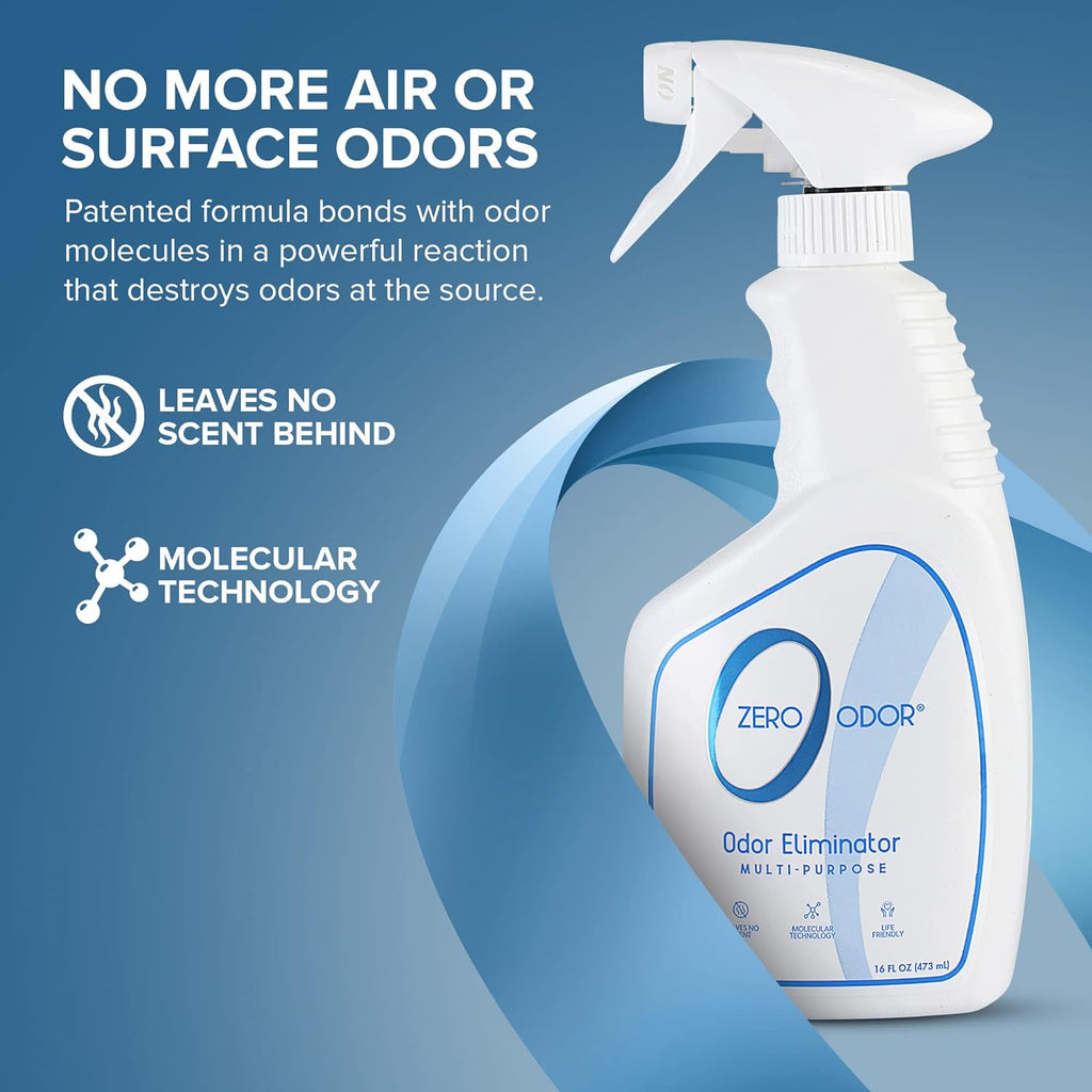 Unscented surface odor neutralizer spray being applied to living room carpets and rugs.