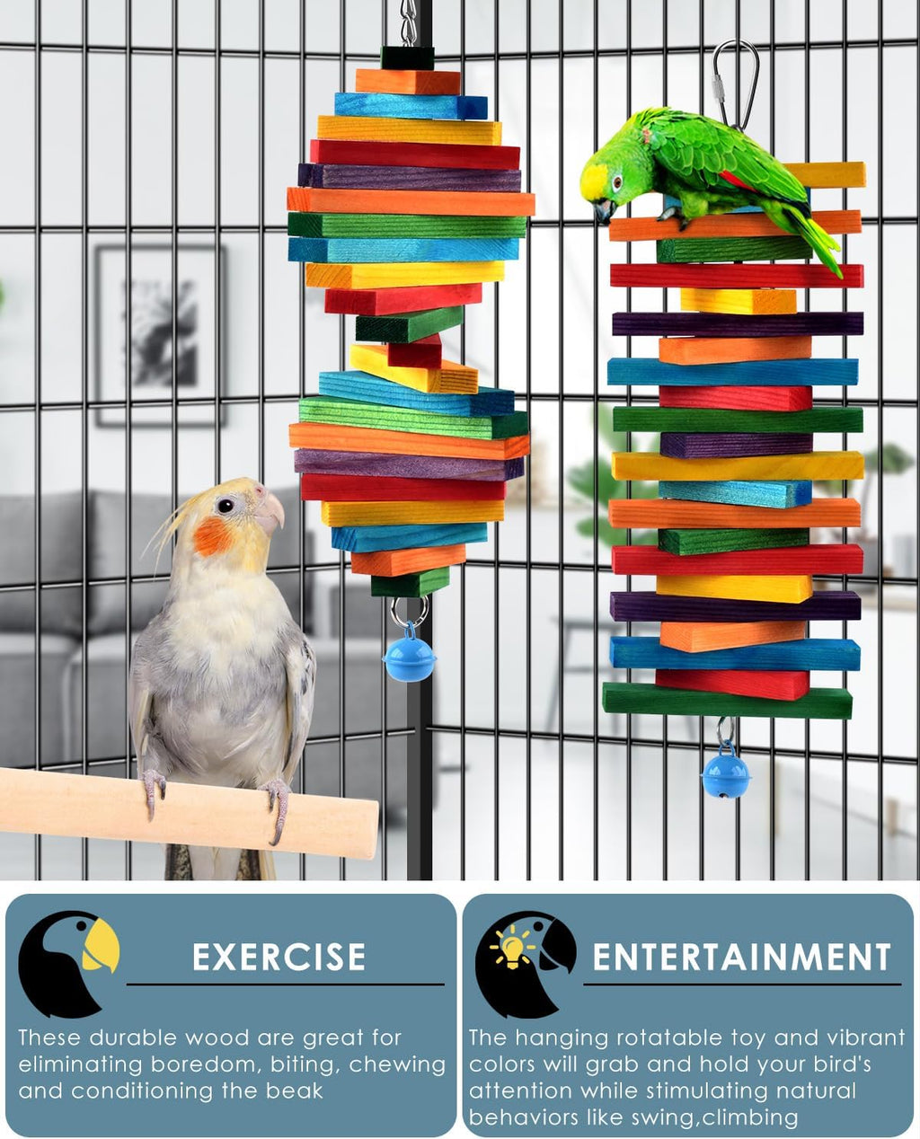 Bissap 2 piece bird toy set packaged for small and medium birds